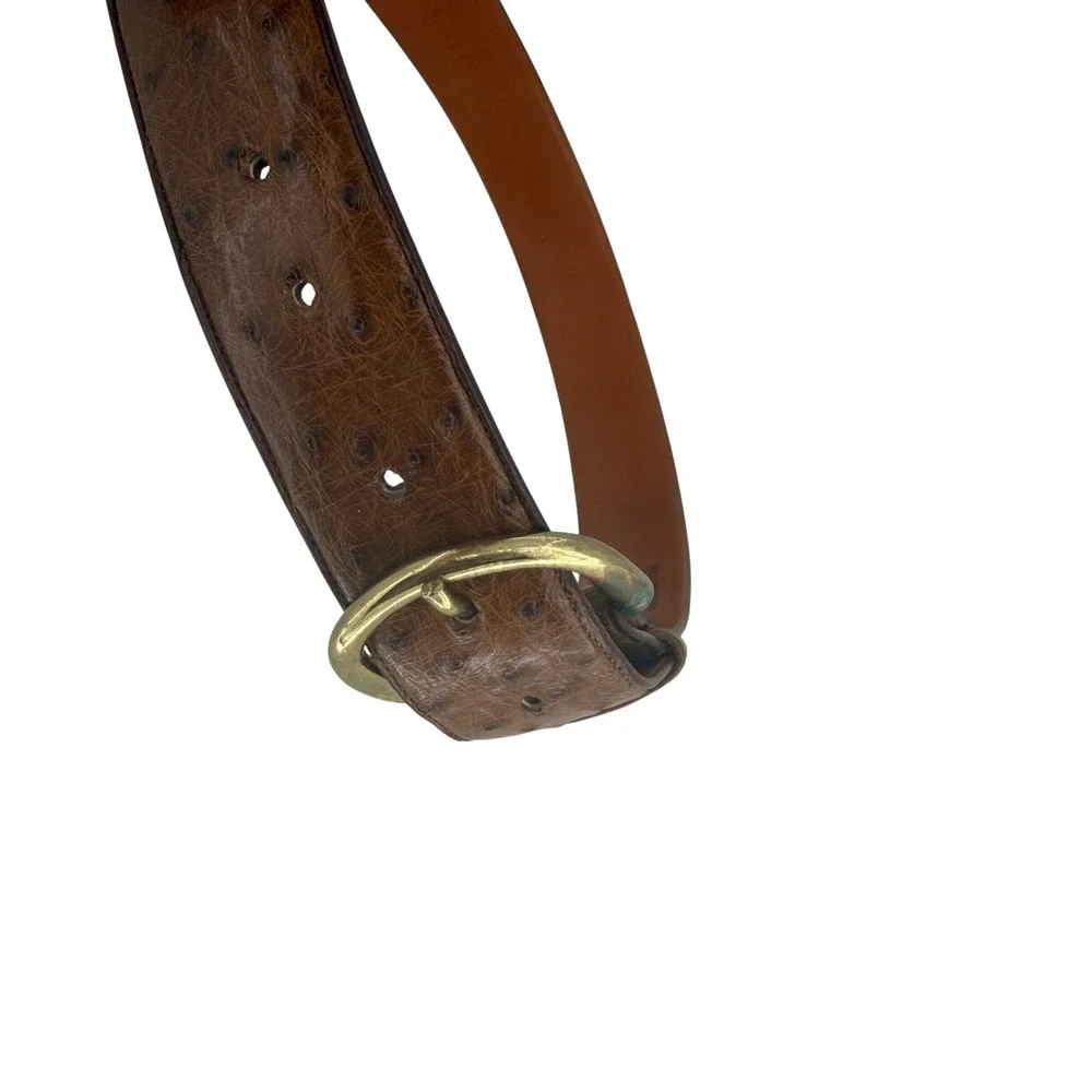 Little's San Antonio Ostrich Leather Belt Brown Brass Buckle Western‎ Texas 30